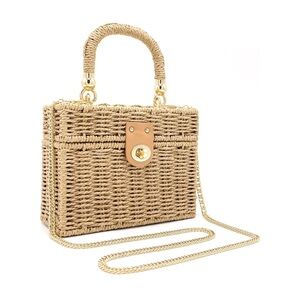 Handwoven Rattan Bag for women-Wicker Woven Square Crossbody Casual Beach Boho
